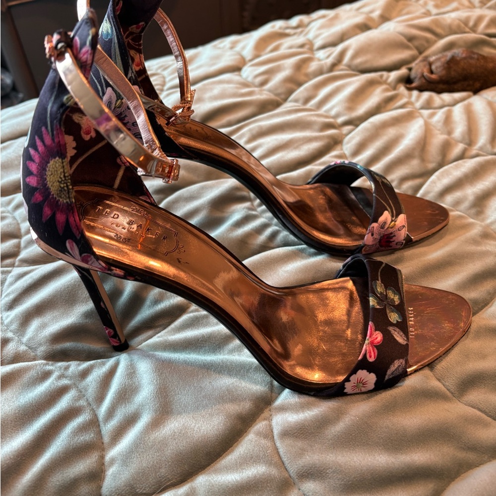 Ted Baker Black and Pink Floral Stiletto Heels